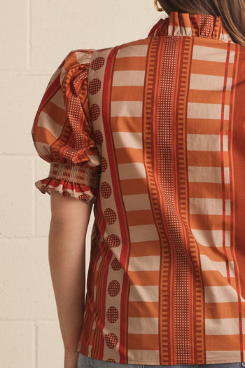 Entro Mixed Print Puff Sleeve Top in Cinnamon