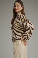 Entro Animal Print Scallop Trim Mock Neck Sweater in Oatmeal