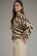 Load image into Gallery viewer, Entro Animal Print Scallop Trim Mock Neck Sweater in Oatmeal
