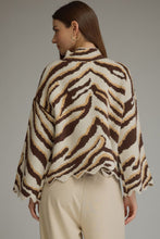 Load image into Gallery viewer, Entro Animal Print Scallop Trim Mock Neck Sweater in Oatmeal
