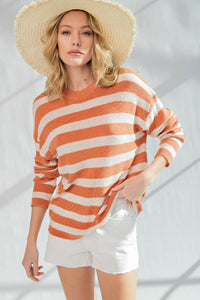 Easel Lightweight Striped Sweater in Rust Shirts & Tops Easel   