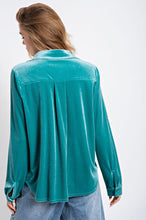 Load image into Gallery viewer, Easel Button Down Velvet Top in Seafoam Shirts &amp; Tops Easel   
