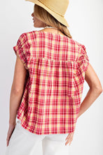 Load image into Gallery viewer, Easel Plaid Pattern Top in Hot Pink Shirts &amp; Tops Easel   
