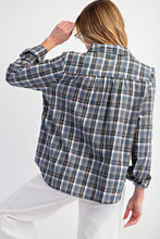 Load image into Gallery viewer, Easel Plaid Button Down Top in Denim Shirts &amp; Tops Easel   

