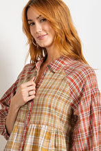 Load image into Gallery viewer, Easel Mixed Plaid Print Tunic Top in Sage Mustard Shirts &amp; Tops Easel   
