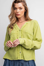 Load image into Gallery viewer, Easel Cotton Gauze Button Down Cropped Top in Lime - Shorter style length!  See measurements Shirts &amp; Tops Easel   
