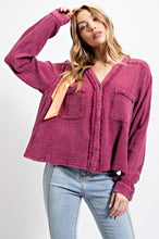 Load image into Gallery viewer, Easel Cotton Gauze Button Down Cropped Top in Magenta - Shorter style length!  See measurements Shirts &amp; Tops Easel   
