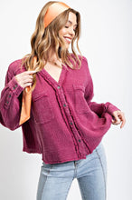 Load image into Gallery viewer, Easel Cotton Gauze Button Down Cropped Top in Magenta - Shorter style length!  See measurements Shirts &amp; Tops Easel   
