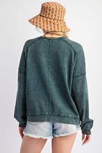 Load image into Gallery viewer, Easel Peace Sign Washed Terry Knit Pullover in Pine Green
