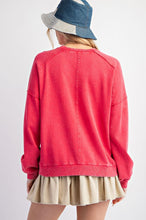 Load image into Gallery viewer, Easel Peace Sign Washed Terry Knit Pullover in Strawberry
