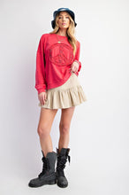 Load image into Gallery viewer, Easel Peace Sign Washed Terry Knit Pullover in Strawberry
