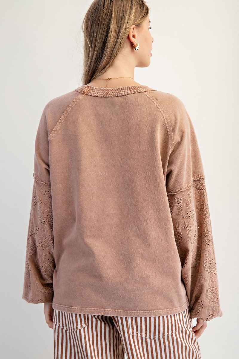Easel Eyelet Lace Heart Patched Top in Almond – June Adel