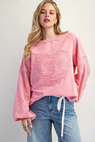 Easel Eyelet Lace Heart Patched Top in Cotton Candy