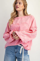 Easel Eyelet Lace Heart Patched Top in Cotton Candy