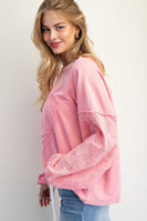 Easel Eyelet Lace Heart Patched Top in Cotton Candy
