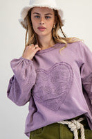 Easel Eyelet Lace Heart Patched Top in Dusty Lilac