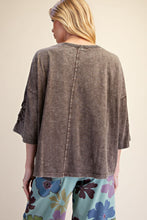 Load image into Gallery viewer, Easel Terry Knit Floral Embroidery Top in Mocha
