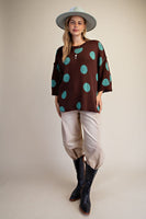 Easel Contrasting Polka-Dot Print Sweater in Brown ON ORDER