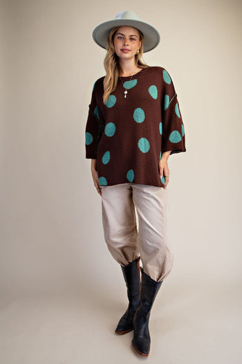 Easel Contrasting Polka-Dot Print Sweater in Brown ON ORDER