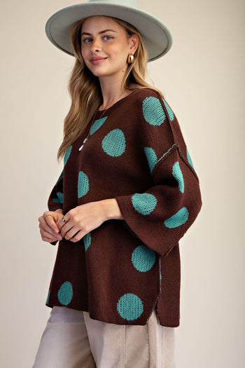 Easel Contrasting Polka-Dot Print Sweater in Brown ON ORDER