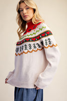 Easel Embroidered Detail Mock Neck Sweater in Ecru