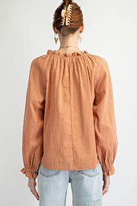 Easel Gauze Top with Contrasting Color Embroidery in Rusty Dusty Shirts & Tops Easel   
