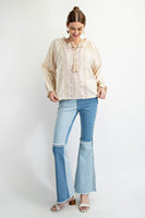 Easel Gauze Top with Contrasting Color Embroidery in Eggshell Shirts & Tops Easel   