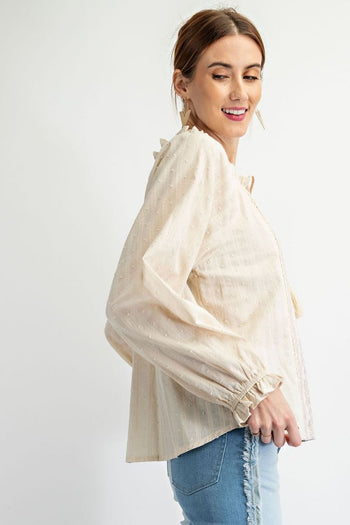 Easel Gauze Top with Contrasting Color Embroidery in Eggshell Shirts & Tops Easel   
