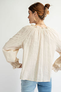Easel Gauze Top with Contrasting Color Embroidery in Eggshell Shirts & Tops Easel   
