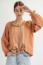 Load image into Gallery viewer, Easel Gauze Top with Contrasting Color Embroidery in Rusty Dusty Shirts &amp; Tops Easel   
