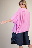 Easel Mineral Washed LOVE Patched Cotton Top in Candy Pink