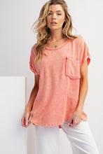 Load image into Gallery viewer, Easel Solid Color Cotton and Linen Blend Top in Faded Coral Shirts &amp; Tops Easel   
