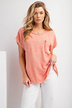 Load image into Gallery viewer, Easel Solid Color Cotton and Linen Blend Top in Faded Coral Shirts &amp; Tops Easel   
