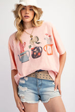 Load image into Gallery viewer, Easel Washed Knit Top with Cactus Print Front in Peach Coral
