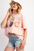 Load image into Gallery viewer, Easel Washed Knit Top with Cactus Print Front in Peach Coral
