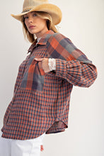 Load image into Gallery viewer, Easel Contrasting Plaid Button Down Top in Vintage Rose
