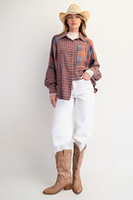 Load image into Gallery viewer, Easel Contrasting Plaid Button Down Top in Vintage Rose
