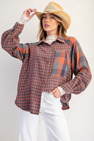 Easel Contrasting Plaid Button Down Top in Vintage Rose