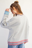 Easel OVERSIZED Striped Terry Knit Top in Heather Grey ON ORDER