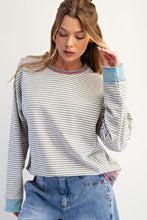 Load image into Gallery viewer, Easel OVERSIZED Striped Terry Knit Top in Heather Grey ON ORDER
