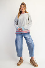 Load image into Gallery viewer, Easel OVERSIZED Striped Terry Knit Top in Heather Grey ON ORDER
