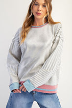 Load image into Gallery viewer, Easel OVERSIZED Striped Terry Knit Top in Heather Grey ON ORDER
