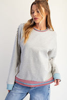 Easel OVERSIZED Striped Terry Knit Top in Heather Grey ON ORDER