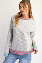 Load image into Gallery viewer, Easel OVERSIZED Striped Terry Knit Top in Heather Grey ON ORDER

