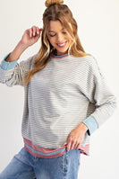 Easel OVERSIZED Striped Terry Knit Top in Heather Grey ON ORDER
