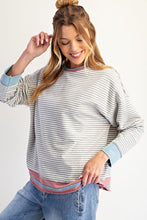 Load image into Gallery viewer, Easel OVERSIZED Striped Terry Knit Top in Heather Grey ON ORDER
