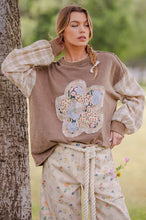 Load image into Gallery viewer, Easel Mineral Washed Flower Patch Front Cotton Top in Mocha
