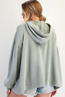 Easel Solid Color Terry Knit Bow Patch Hooded Top on Sage
