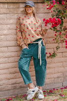 Easel French Terry Vintage Floral Print Sweatshirt in Faded Camel