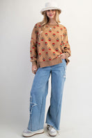 Easel French Terry Vintage Floral Print Sweatshirt in Faded Camel